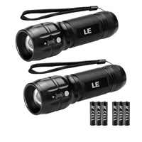 2 Packs LE LED Flashlights LE1000 High Lumens, Small and Extremely Bright Flash Light, Zoomable, Water Resistant, Adjustable Brightness for Camping, Running, Emergency, AAA Batteries Included