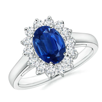 Princess Diana Inspired Blue Sapphire & Natural Diamond Halo Ring