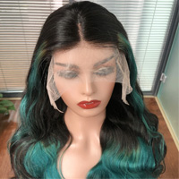 Highlight Turquoise Green Body Wave 13x4 Lace Front /4*4 Lace Closure Wigs Skunk Stripe Ombre Color Lace Wigs