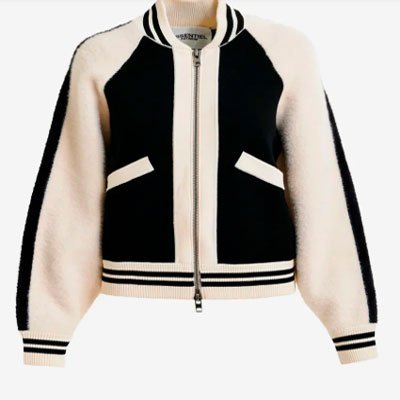 Knitted bomber jacket with black and white faux fur inserts Idol