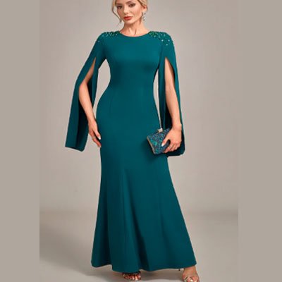 Glitter Dark Green Mermaid Round Neck Mother of the Bride Dress