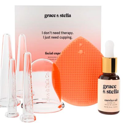 Facial cupping massage set with jojoba oil