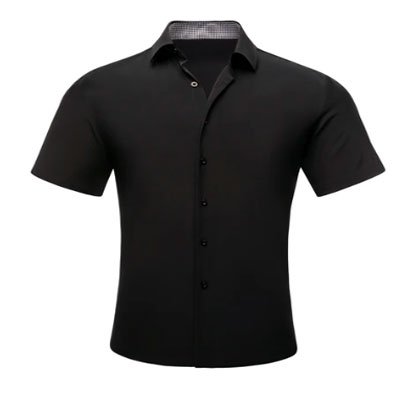 Black Solid with Grey Collar Silk Men's Short Sleeve Shirt