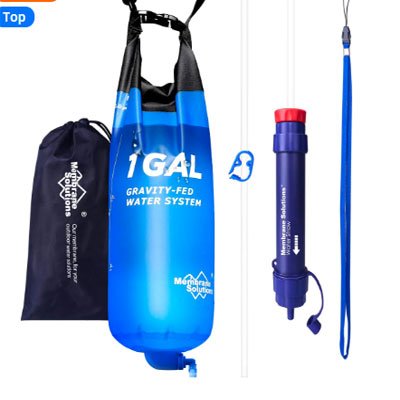 Solutions 1 Gallon Gravity Water Filter Straw, Backpacking Camping Water Filtration System