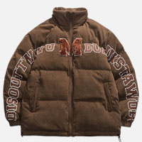 Retro Letter Print Thickened Warm Down Jacket